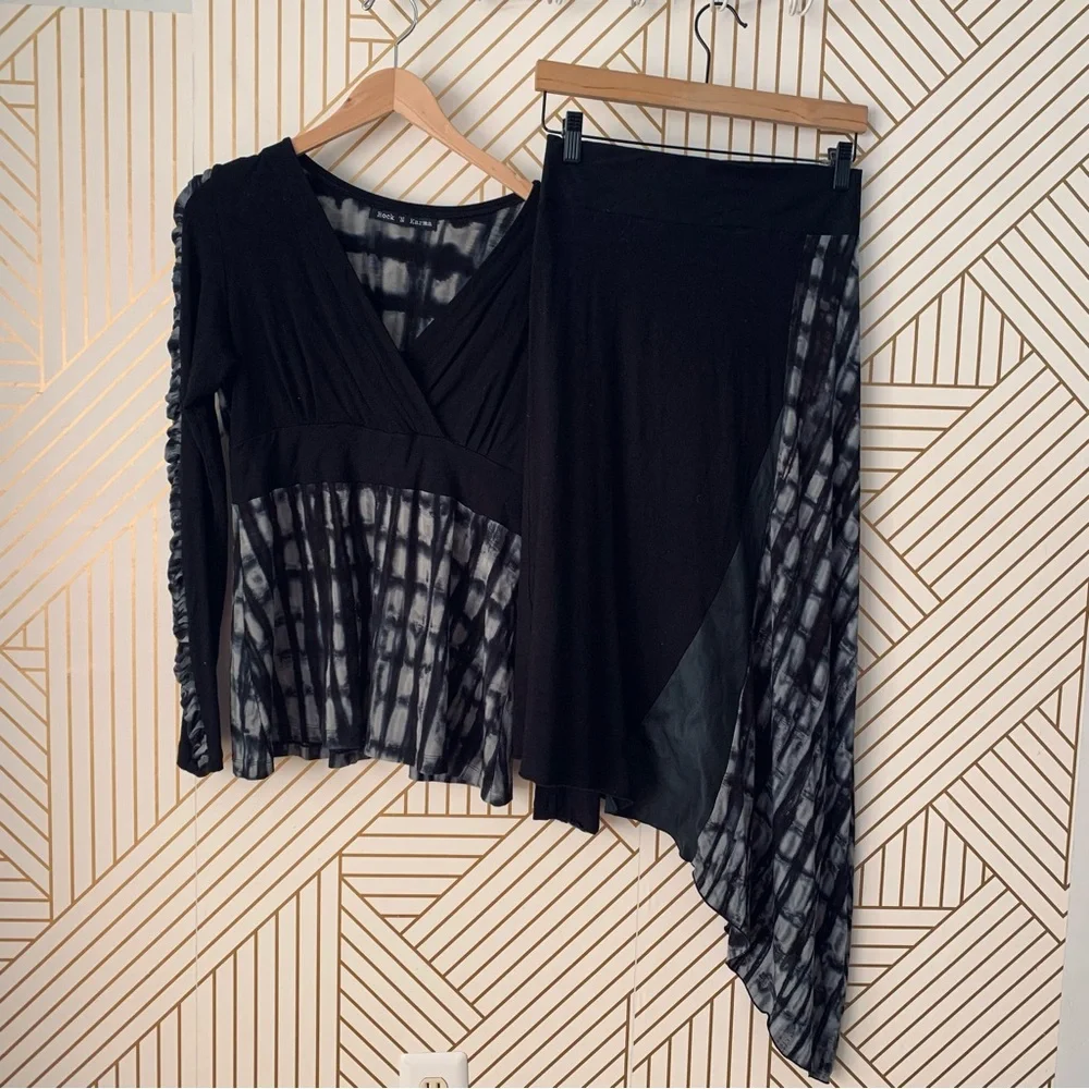 Rock n Karma 2 piece set abstract geometric patchwork skirt set asymmetrical M - Picture 3 of 14